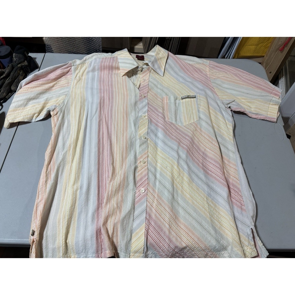 Vintage Men's Def Jam University Button Up Short Sleeve Blue Yellow Red‎ XL